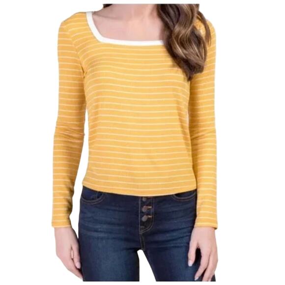 NWT Francesca's Gold and Cream Striped Ribbed Long Sleeve Shirt - SIZE XS - Picture 4 of 7